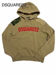 22AW★DSQUARED2★ディースクエアード★M★ダメージ加工ショルダーパッチプルオーバーパーカー ★ベージュ★国内正規品