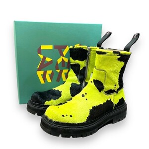 CAMPER EKI CrazyCow Green-Negro ブーツ EU41 ブラック イエローグリーン K300416-009 カンペール 牛柄 サイドジップ