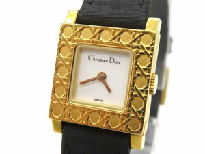 1円◆稼働◆ クリスチャンディオール D60-159 ホワイト クオーツ レディース 腕時計 替えベルト M20704