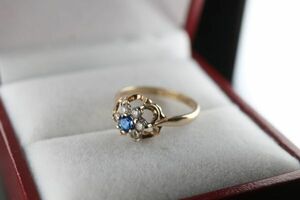 極上 英国 ビンテージ ゴールド リング 指輪 レディース スピネル ブルー 合成 純金率 375 宝石 ジュエリー アクセサリー J70