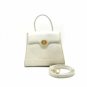 良品 BALENCIAGA バレンシアガ ゴールド金具 2WAY レザー ハンド ショルダー バッグ ホワイト a1754a