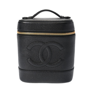 CHANEL シャネル 縦型バニティ 黒 ゴールド金具 レディース キャビアスキン ハンドバッグ Aランク 中古 銀蔵