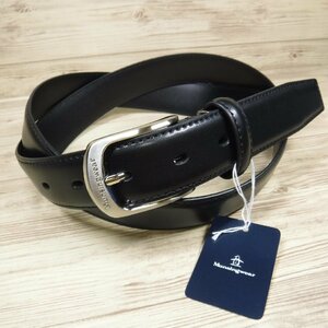 V737 マンシング ウェア 新品 黒 ロゴバックル 牛革レザーベルト W100cm対応 サイズカット可能 オンオフ兼用 デサント Munsingwear