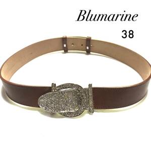 Blumarine ビジューベルト 38/ブルマリン スワロフスキー装飾バックル レザー ブラウン 伊製