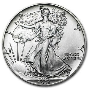 [保証書・カプセル付き] 1991年 (新品) アメリカ「イーグル・ウオーキング リバティ」純銀 1オンス 銀貨