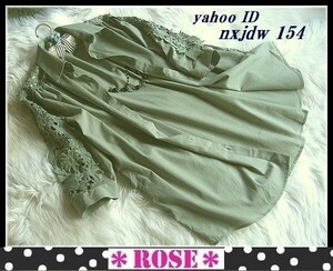 ◆Rose◇L～2L～3L～4L・大人フェミニン♪クロシェレースのお袖が素敵・綿ローンのシャツチュニック/グレイッシュカーキ