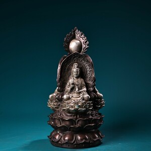 【古寶奇蔵】銅製・銀鍍・五面仏・置物・賞物・中国時代美術