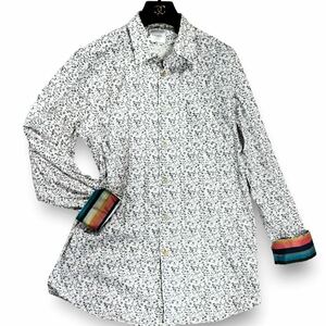 ●希少XL●Paul Smith ポールスミス メンズ 『現行 マルチストライプ』柄シャツ 長袖シャツ コットン 総柄 花柄 ホワイト 白色 春夏