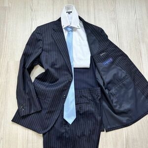 【Ermenegildo Zegna】 エルメネジルドゼニア　AB6（XL程度）　大きいサイズ　ネイビー　紺　シルク　スーツ　メンズ　セットアップ