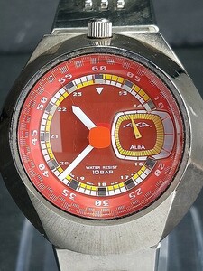 SEIKO セイコー ALBA アルバ AKA V707-0A10 アナログ クォーツ 腕時計 レッド文字盤 スモセコ メタルベルト ステンレス 新品電池交換済み