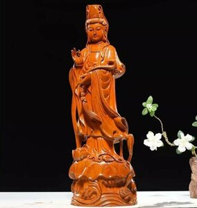 美品★仏教美術 木彫仏像 精密細工 木彫り　花梨木 天然木 置物 観音菩薩像 仏像 高さ50cm