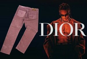 正規品 Dior x Travis Scott Cactus Jack Slim-Fit Jeans ディオール×トラビススコット カクタスジャック ロゴパンツ ダークピンク31JK-9