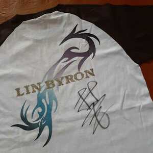 女子プロレス 林白竜 LIN BYRON リン バイロン Tシャツ ホワイト/ブラウン Lサイズ サイン入 両面プリント ラグラン Ray