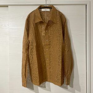 【新品未使用 タグ付き】sefr セファー cotton shirt M(L相当) シースルー柄 長袖シャツ ブラウン