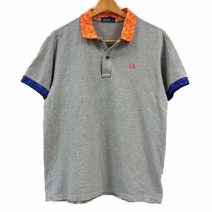 美品◆FREDPERRY フレッドペリー 半袖 プリントリブ 鹿の子 ポロシャツ 日本製 春夏物 メンズ 1円スタート