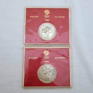 【3692】MEXICO OLYMPIC メキシコオリンピック 1968年 記念銀貨 2枚セット 総重量約45g カバー付 コレクション
