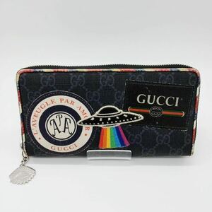 【希少品】GUCCI グッチナイトクーリエ ラウンドファスナー長財布 GGスプリーム ジップアラウンドウォレットブラックマルチカラー【中古】