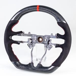 ホンダ用 シビック 8代目 2006-2011 D型 ステアリング ホイール ハンドル カーボンX本革スエードX赤い輪デザイン