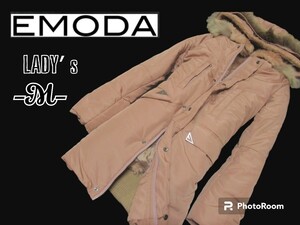 レディースM◇EMODA◇防寒ライナー&フード取外可ノーカラーコート 淡いpink