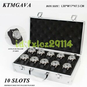 bc1824: 腕時計 10個 収納 ケース コレクション バッグ ディスプレイ ボックス ウォッチ アルミ合金 とけい 陳列 保護 カバン 貴金属