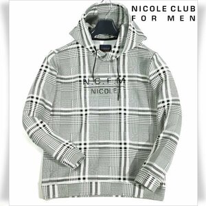 新品1円～★ニコルクラブフォーメン NICOLE CLUB FOR MEN エンボスロゴダンボールニットプルオーバー パーカー 46 Mグレンチェック◆1574◆