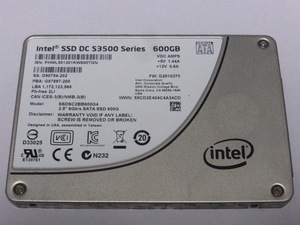 INTEL SSD DC S3500 Series データセンター SATA 2.5inch 600GB SSDSC2BB600G4 電源投入回数3275回 使用時間10133時間 正常94% 中古品です