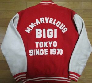 激レア　当時物　BIGI　スタジャン　Lサイズ　袖牛革　TOKYO　AVRVELOUS　1970　77　赤　ビギ　裏地痛み有　デカロゴ　ジャケット