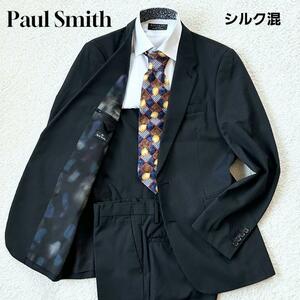 1円～ 極美品 ピーエス ポールスミス PS Paul Smith セットアップ スーツ 上下 裏地 総柄 黒 ブラック ストライプ メンズ サイズL