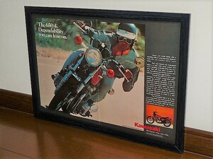 1977年 USA 70s vintage 洋書雑誌広告 額装品 Kawasaki KZ650 カワサキ / 検索用 ガレージ 店舗 看板 ディスプレイ サイン 装飾 (A3size) 