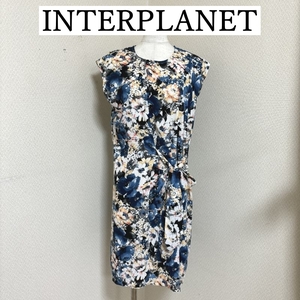 INTERPLANET (インタープラネット)　ワンピース　花柄　フラワープリント　半袖　膝丈　ブルー　青