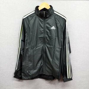 D41 adidas アディダス ジャケット ウィンドブレーカー 裏地 メッシュ スポーツ トレーニング 総柄 サイドライン タグ付 メンズ ブラック M