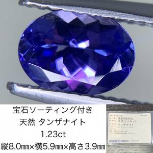 宝石ソーティング付き　 天然 タンザナイト 1.23ct　 縦8.0×横5.9×高さ3.9　 ルース（ 裸石 ）　 1446Y