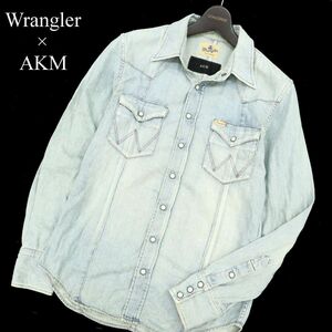 AKM × Wrangler エイケイエム × ラングラー S9086 通年 長袖 ウォッシュ加工★ ウエスタン デニム シャツ Sz.M　メンズ　C4T00122_1#C