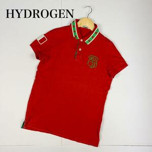 HYDROGEN ハイドロゲン 半袖ポロシャツ S 綿 100% レッド イタリア コットン 夏 メンズ 春 国旗 シャツ 赤 ワッペン