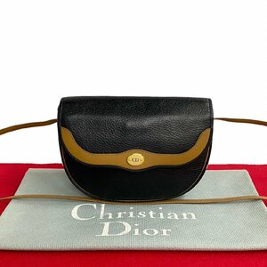 極 美品 希少品 Christian Dior ディオール ロゴ 金具 レザー 本革 ミニ ショルダーバッグ ポシェット サコッシュ ブラック 713-5