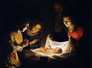 模写油絵　ホントホルスト_幼児イエスを礼拝する聖母　MA3077　ユーラシアアート