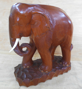 アジア土産? 木彫りの象 大型 座れる 高さ44cm
