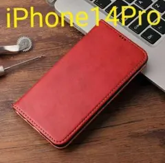 iPhone14Pro 用ケース  赤  手帳型　スマホケース nari