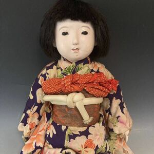 市松人形（銘あり）女の子　レトロ 着物　日本人形（カケ、直しあり） 