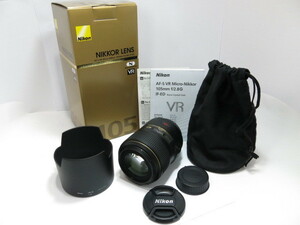 【 訳あり ジャンク 】Nikon AF-S VR Micro-Nikkor 105mm F2.8G IF-ED レンズ HB-38純正フード 純正ポーチ 元箱付 ニコン[管NI1097]