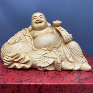 仏像 布袋様 置物 布袋尊 木彫 精密細工 美術品 木製 仏教工芸品