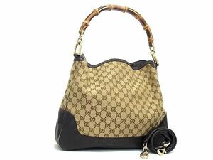 1円 GUCCI グッチ 282315 520981 GG柄 バンブー GGキャンバス×レザー 2WAY ハンドバッグ ショルダー クロスボディ ブラウン系 FC2578