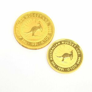 K24IG　オーストラリア　カンガルー金貨　1/10oz　1/20oz　1991　2枚まとめ　総重量4.7g【CDAX8025】