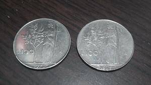 外国貨幣　硬貨　イタリア　1975年 100リラ　2枚