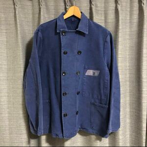 60s 70s euro Vintage ドイツ モールスキン カバーオール ダブルブレスト エレファントスキン ユーロ ヴィンテージ フレンチ ブルー M