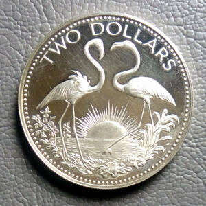 1974年 バハマ 独立記念 大型 プルーフ銀貨　フラミンゴ カップル 　未使用品