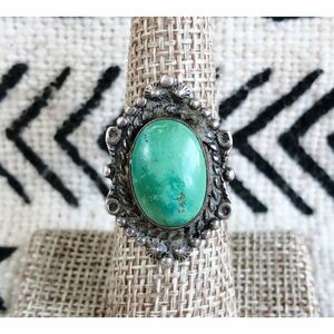 超希少!Vintage Navajo 40’s Turquoise Stamp Silver Ring MADE IN USA HOPI ZUNIナバホビンテージターコイズスタンプシルバーリング12号