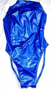 エナメル レオタード 光沢 ストッキング セット　ブルー ハイレグ 競泳 水着 ピタピタ コスプレ コスチューム レースクイーン キャンギャル