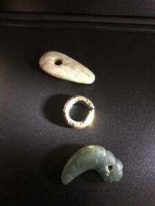 古墳時代翡翠勾玉 AD200~600 Jade 丁字硬玉Magata＆縄文時代中期 翡翠大珠＆金環