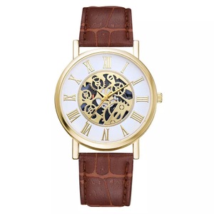 腕時計 ギリシャ文字 アナログ メンズ クォーツ 時計 高品質 レザー ファッション時計 オシャレ ウォッチ 男女兼用　ブラウン　2